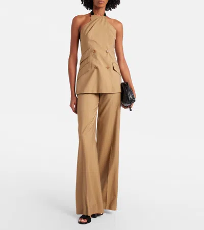 Max Mara Maxmara Mxsnuraghe Sleeveless Jacket In Wool And Silk Poplin In Brown