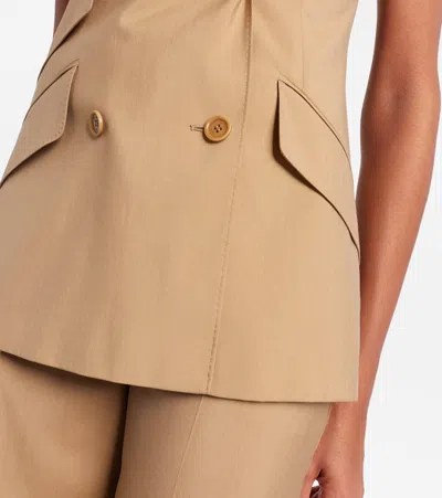 Max Mara Maxmara Mxsnuraghe Sleeveless Jacket In Wool And Silk Poplin In Brown