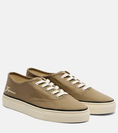Jacquemus Cotton Low-top Sneakers With Embroidered Logo In Green