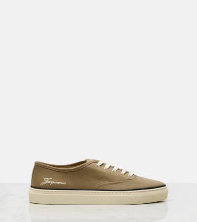 Jacquemus Cotton Low-top Sneakers With Embroidered Logo In Green