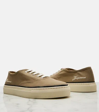 Jacquemus Cotton Low-top Sneakers With Embroidered Logo In Green