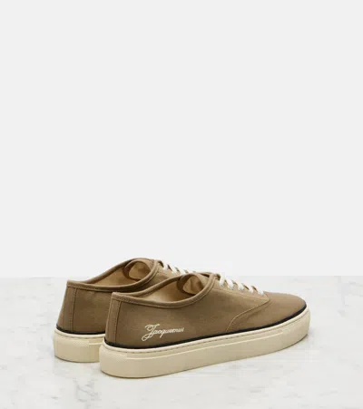 Jacquemus Cotton Low-top Sneakers With Embroidered Logo In Green
