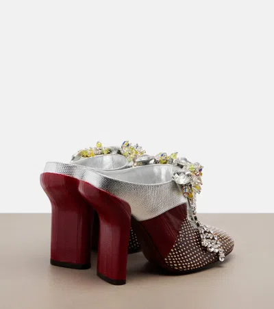 Dries Van Noten Patchwork Leather Mules With Decoration In Burgundy
