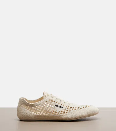 Prada Collapse Crochet Knit Low-top Sneakers In Neutral