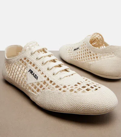 Prada Collapse Crochet Knit Low-top Sneakers In Neutral