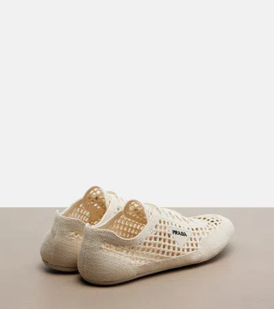 Prada Collapse Crochet Knit Low-top Sneakers In Neutral