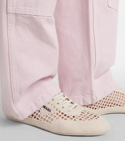 Prada Collapse Crochet Knit Low-top Sneakers In Neutral