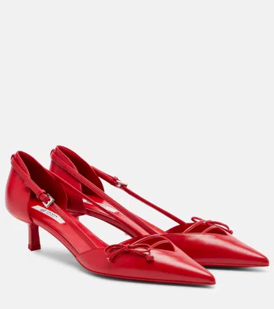 Prada Open-side Leather Pumps With Bow Detail And 4.5cm Heel In Red