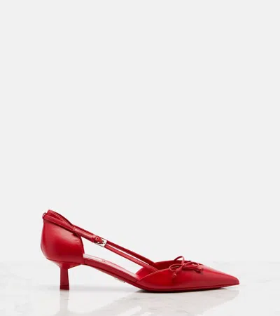 Prada Open-side Leather Pumps With Bow Detail And 4.5cm Heel In Red