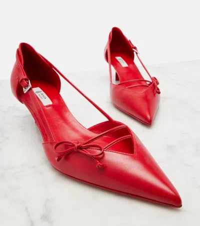 Prada Open-side Leather Pumps With Bow Detail And 4.5cm Heel In Red