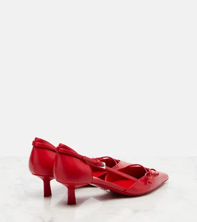 Prada Open-side Leather Pumps With Bow Detail And 4.5cm Heel In Red