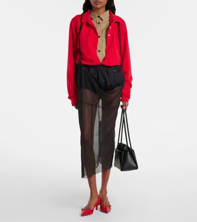 Prada Open-side Leather Pumps With Bow Detail And 4.5cm Heel In Red