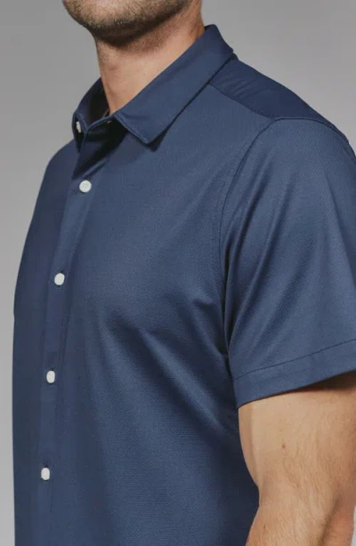 7 Diamonds Owen Solid Short Sleeve Performance Button-up Shirt In Blue