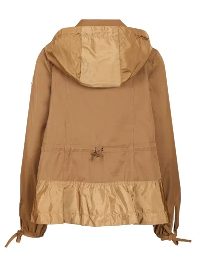 Moncler Womens Open Beige Adenium Hooded Shell-panelled Jacket In Brown