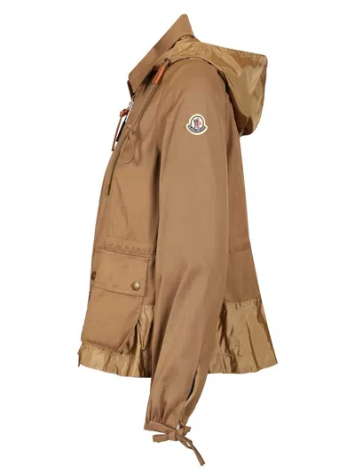 Moncler Womens Open Beige Adenium Hooded Shell-panelled Jacket In Brown