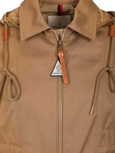 Moncler Womens Open Beige Adenium Hooded Shell-panelled Jacket In Brown