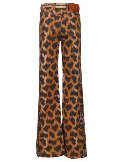 Etro Bootcut Jeans In Bull Denim With Animal Motif In Brown