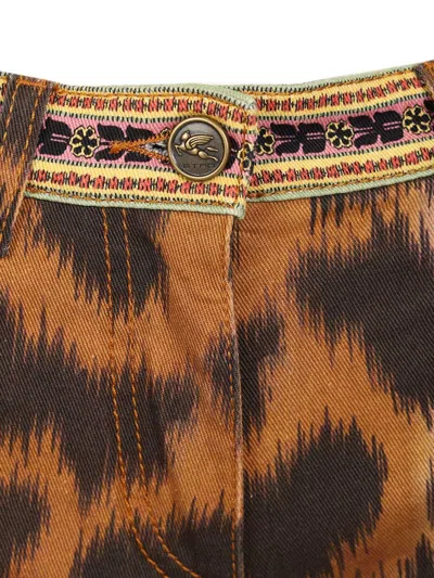 Etro Bootcut Jeans In Bull Denim With Animal Motif In Brown