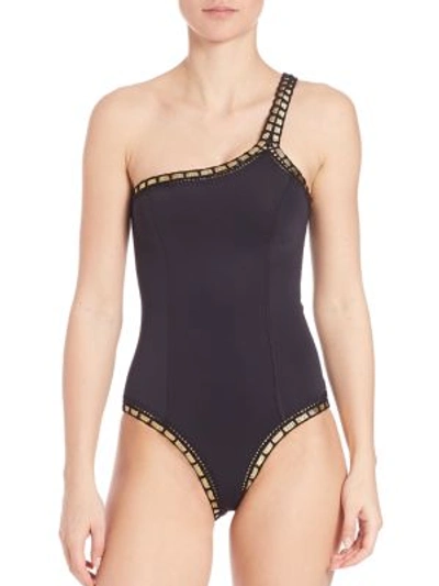 Shop Kiini One-piece Chacha One-shoulder Swimsuit In Black-gold