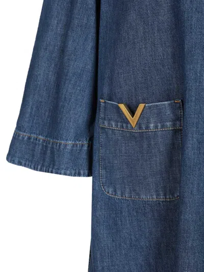 Valentino Vlogo Signature Denim Dress Three Quarter Sleeves In Blue