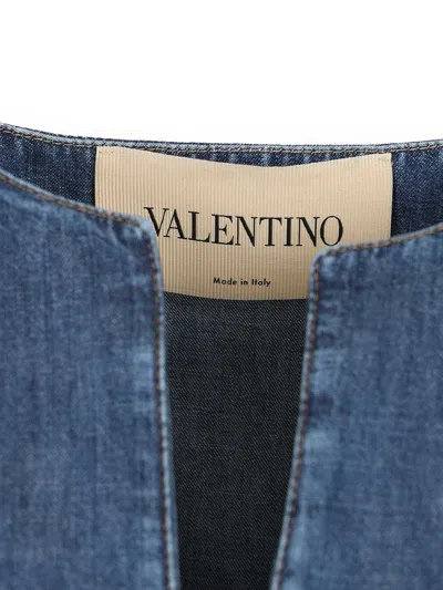 Valentino Vlogo Signature Denim Dress Three Quarter Sleeves In Blue