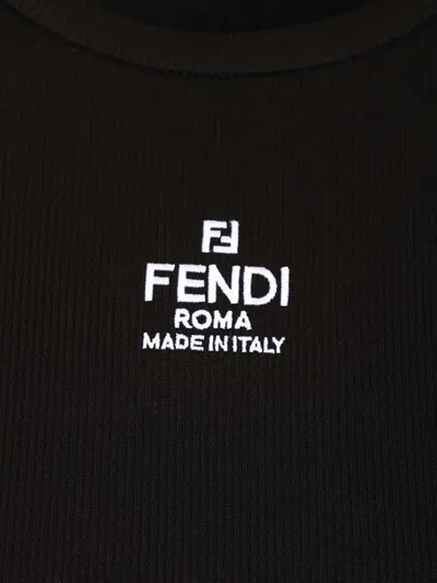 Fendi Women T-shirt A Coste Cropped Con Dettaglio Logo In Cotone Stretch Nero Donna In Black