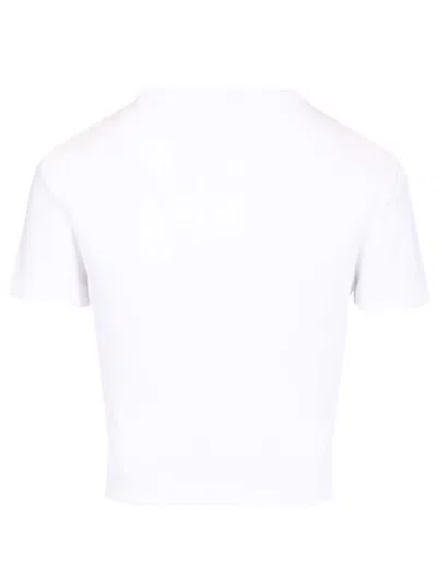 Fendi Women White Ribbed Crop T-shirt With Logo Embroidery In Cotton Woman