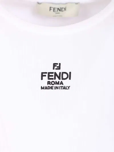 Fendi Women White Ribbed Crop T-shirt With Logo Embroidery In Cotton Woman