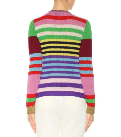 Shop Gucci Striped Wool And Cashmere Sweater With Embroidered Appliqué In Mariee Lluette