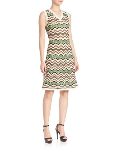 M Missoni Relief Ripple Stitch Dress In Leaf-multi