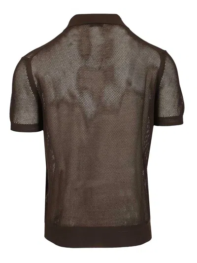 Tom Ford Mens Chocolate Open-collar Mesh Cotton And Silk-blend Polo Top In Brown