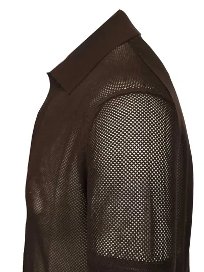 Tom Ford Mens Chocolate Open-collar Mesh Cotton And Silk-blend Polo Top In Brown