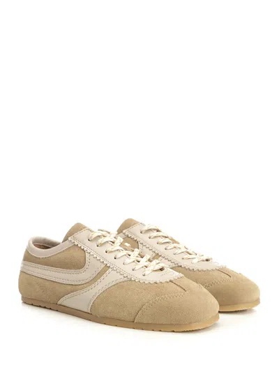 Dries Van Noten Women Beige Low-top Sneakers With Two-tone Lace-up In Suede Woman In White