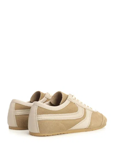 Dries Van Noten Women Beige Low-top Sneakers With Two-tone Lace-up In Suede Woman In White