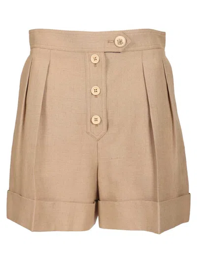 Valentino Tailored Shorts Linen Blend Pleated Design In Neutral