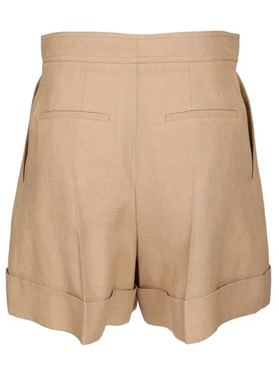 Valentino Tailored Shorts Linen Blend Pleated Design In Neutral