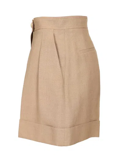 Valentino Tailored Shorts Linen Blend Pleated Design In Neutral