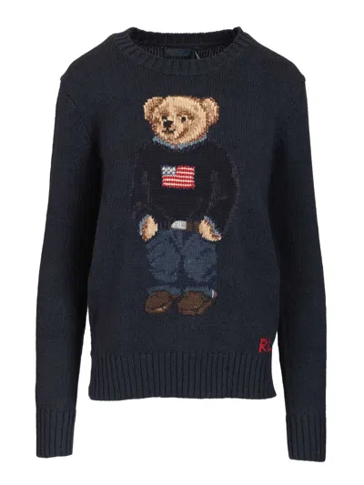 Polo Ralph Lauren Polo Bear Intarsia Cotton And Linen Sweater In Blue