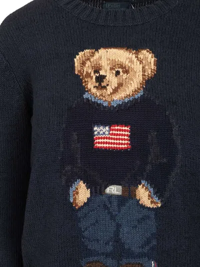 Polo Ralph Lauren Polo Bear Intarsia Cotton And Linen Sweater In Blue