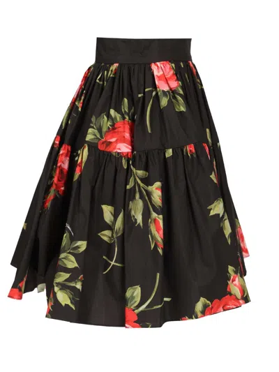 Dolce & Gabbana Black Mini Skirt With Floral Print Dolce E Gabbana