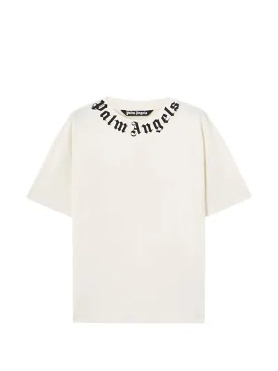Palm Angels Black Neck Logo Regular Cotton T-shirt In White