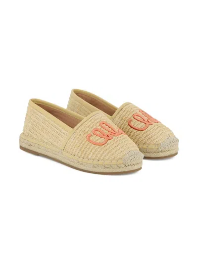 Chloé Chloe Kids Logo Embroidered Raffia Espadrilles In Multi