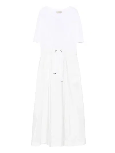 Herno White Crewneck Long Dress With Front Knot In Tech Fabric Woman In Gray