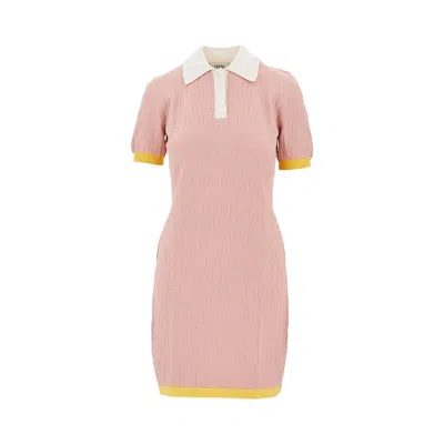 Fendi Women Cotton And Silk Blend Short Dress With All-over Ff Motif In Pink