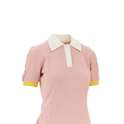 Fendi Women Cotton And Silk Blend Short Dress With All-over Ff Motif In Pink