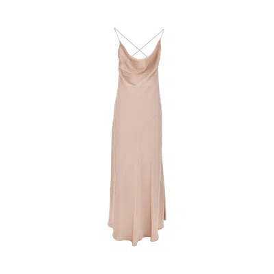Pinko Pink Sleeveless Long Dress With Criss-crossed Spaghetti Straps In Tech Fabric Woman In Gold