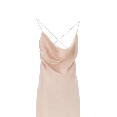 Pinko Pink Sleeveless Long Dress With Criss-crossed Spaghetti Straps In Tech Fabric Woman In Gold