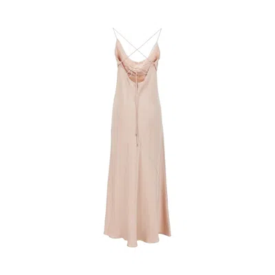Pinko Pink Sleeveless Long Dress With Criss-crossed Spaghetti Straps In Tech Fabric Woman In Gold