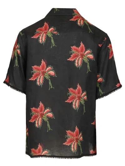 Valentino Camp Collar Shirt Floral Pattern Short Sleeves In Blue