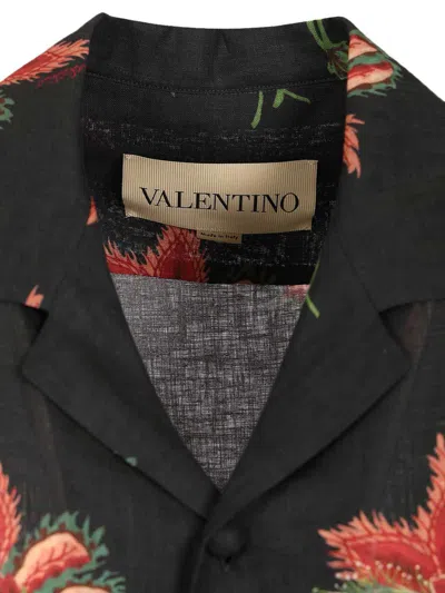 Valentino Camp Collar Shirt Floral Pattern Short Sleeves In Blue